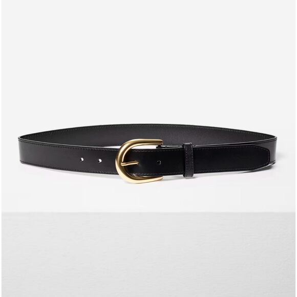 Aritzia Accent Solid Brass Leather Wide Belt in BLACK/GOLD Size S - NWT - Picture 3 of 8
